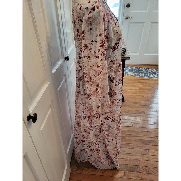 Blush Pink Tiered Sheer Floral Maxi Kimono Coverup sz S Cottagecore Fairy - Picture 8 of 8